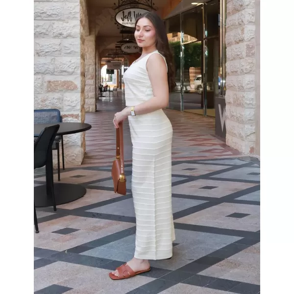 luvamia Knitted 2 Piece Sets for Women Summer Ribbed Tank Top with High Waisted Wide Leg Ankle Crop Pants Sets VacationCream White