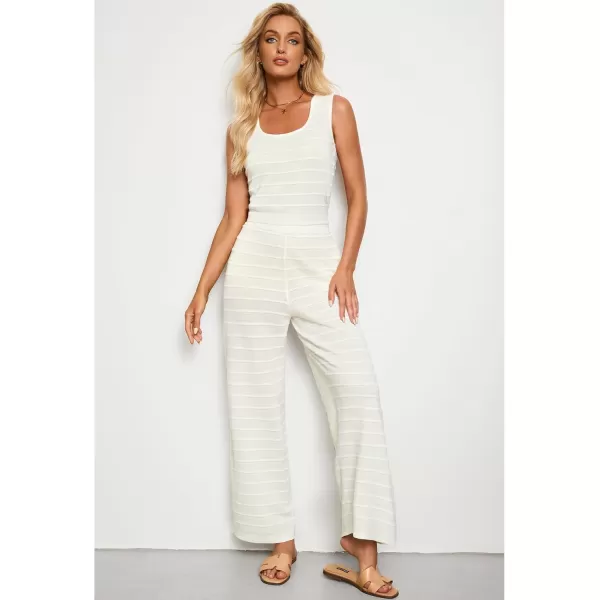 luvamia Knitted 2 Piece Sets for Women Summer Ribbed Tank Top with High Waisted Wide Leg Ankle Crop Pants Sets VacationCream White