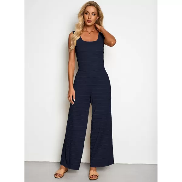 luvamia Knitted 2 Piece Sets for Women Summer Ribbed Tank Top with High Waisted Wide Leg Ankle Crop Pants Sets VacationNavy Blue