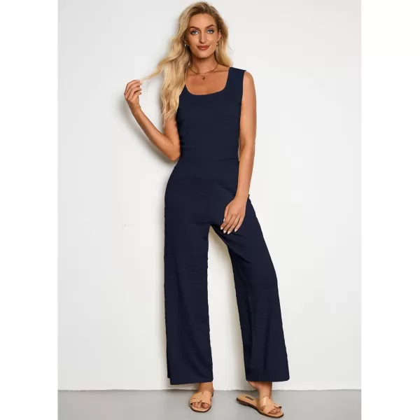 luvamia Knitted 2 Piece Sets for Women Summer Ribbed Tank Top with High Waisted Wide Leg Ankle Crop Pants Sets VacationNavy Blue