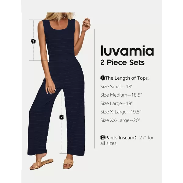 luvamia Knitted 2 Piece Sets for Women Summer Ribbed Tank Top with High Waisted Wide Leg Ankle Crop Pants Sets VacationNavy Blue