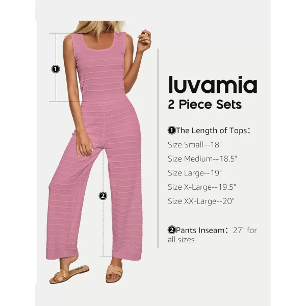 luvamia Knitted 2 Piece Sets for Women Summer Ribbed Tank Top with High Waisted Wide Leg Ankle Crop Pants Sets VacationPink