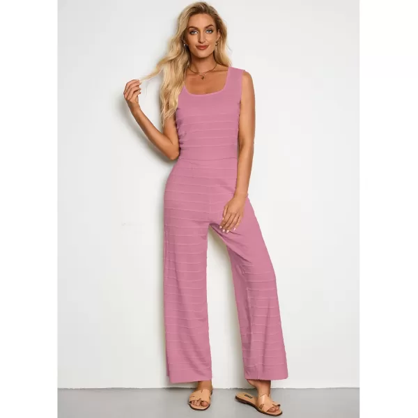 luvamia Knitted 2 Piece Sets for Women Summer Ribbed Tank Top with High Waisted Wide Leg Ankle Crop Pants Sets VacationPink