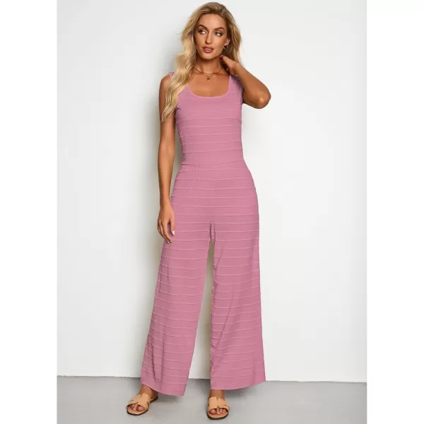 luvamia Knitted 2 Piece Sets for Women Summer Ribbed Tank Top with High Waisted Wide Leg Ankle Crop Pants Sets VacationPink