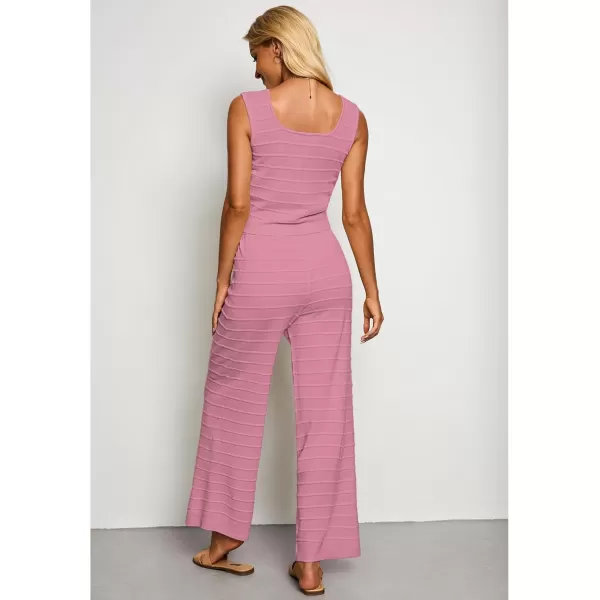 luvamia Knitted 2 Piece Sets for Women Summer Ribbed Tank Top with High Waisted Wide Leg Ankle Crop Pants Sets VacationPink