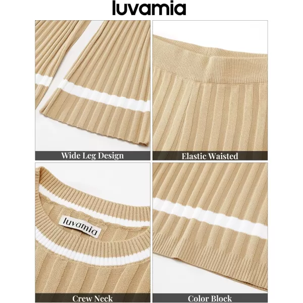 luvamia Lounge Set for Women Knit 2 Piece Outfit Trendy Fall Matching Sets Sweater Loungewear Sets Color Block WinterAlmond Buff