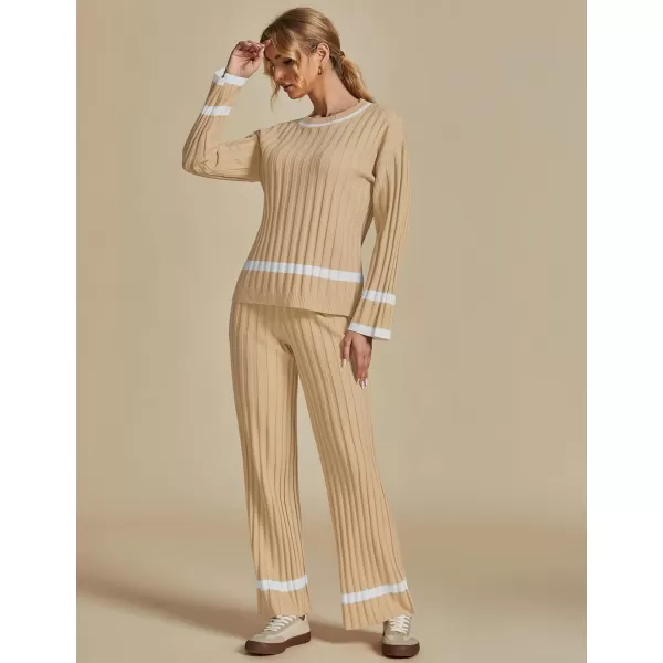 luvamia Lounge Set for Women Knit 2 Piece Outfit Trendy Fall Matching Sets Sweater Loungewear Sets Color Block WinterAlmond Buff