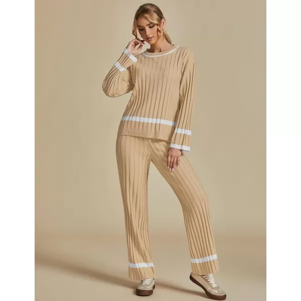 luvamia Lounge Set for Women Knit 2 Piece Outfit Trendy Fall Matching Sets Sweater Loungewear Sets Color Block WinterAlmond Buff