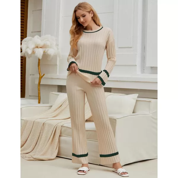 luvamia Lounge Set for Women Knit 2 Piece Outfit Trendy Fall Matching Sets Sweater Loungewear Sets Color Block WinterBeige