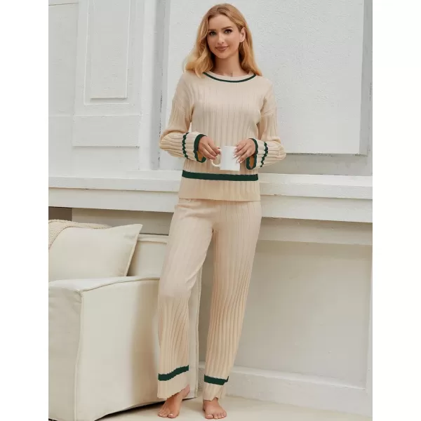 luvamia Lounge Set for Women Knit 2 Piece Outfit Trendy Fall Matching Sets Sweater Loungewear Sets Color Block WinterBeige