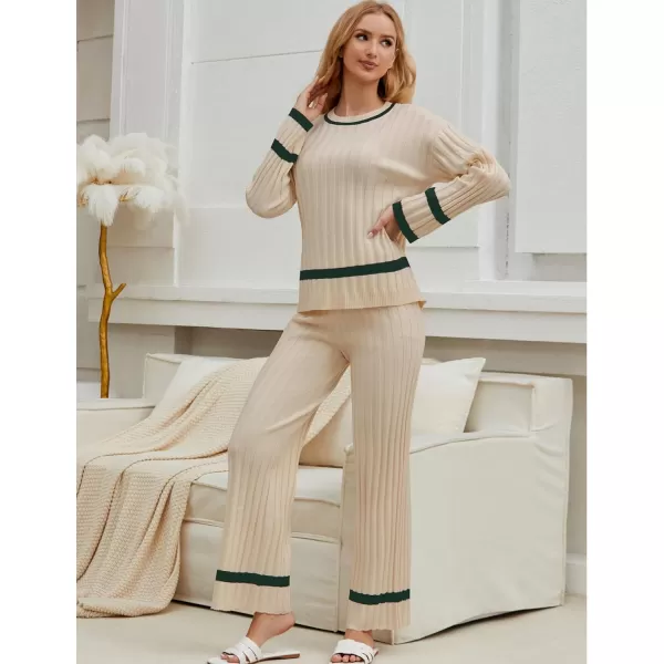 luvamia Lounge Set for Women Knit 2 Piece Outfit Trendy Fall Matching Sets Sweater Loungewear Sets Color Block WinterBeige