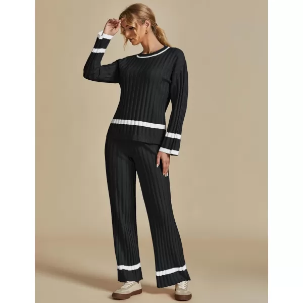 luvamia Lounge Set for Women Knit 2 Piece Outfit Trendy Fall Matching Sets Sweater Loungewear Sets Color Block WinterBlack