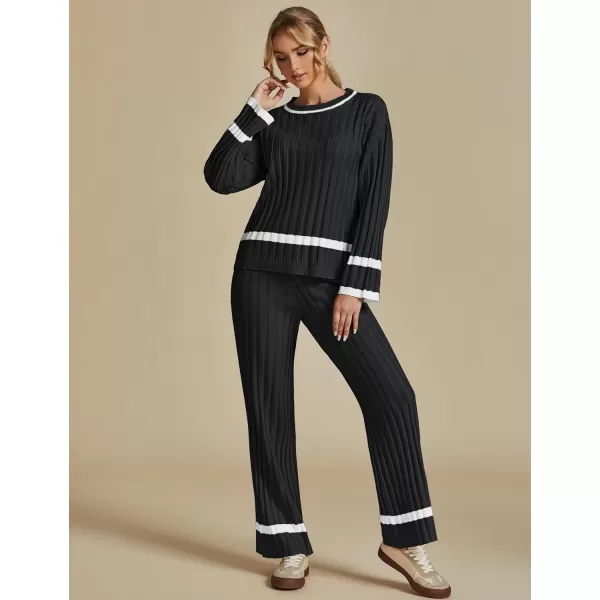 luvamia Lounge Set for Women Knit 2 Piece Outfit Trendy Fall Matching Sets Sweater Loungewear Sets Color Block WinterBlack