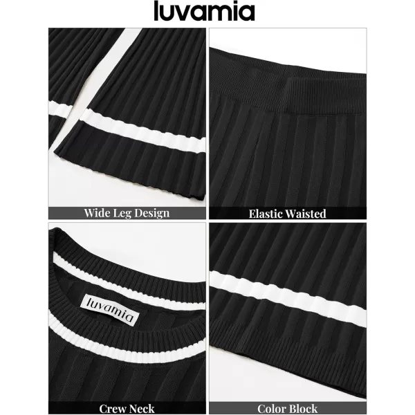 luvamia Lounge Set for Women Knit 2 Piece Outfit Trendy Fall Matching Sets Sweater Loungewear Sets Color Block WinterBlack