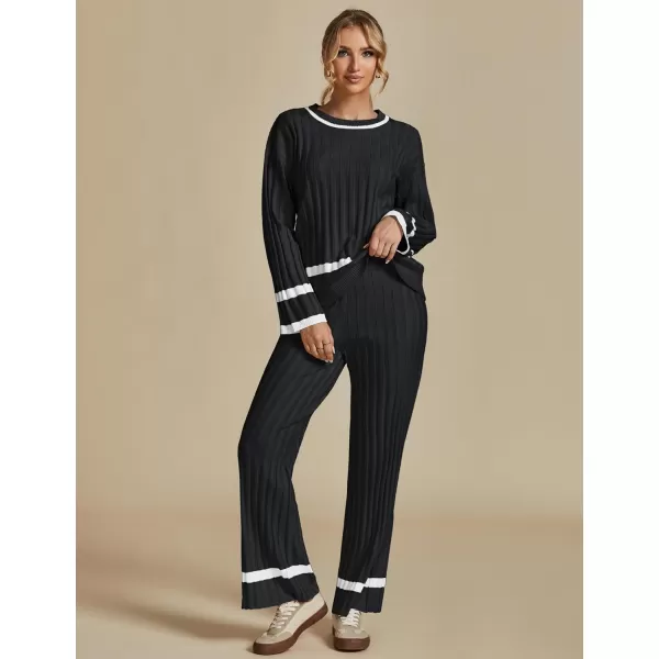 luvamia Lounge Set for Women Knit 2 Piece Outfit Trendy Fall Matching Sets Sweater Loungewear Sets Color Block WinterBlack