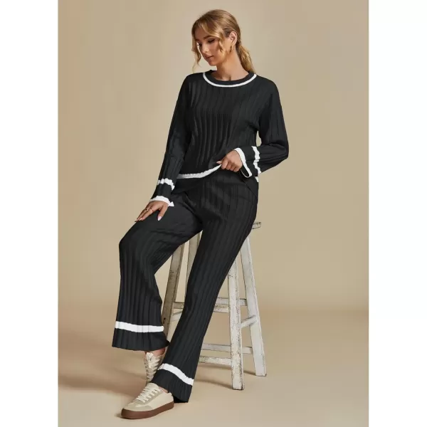 luvamia Lounge Set for Women Knit 2 Piece Outfit Trendy Fall Matching Sets Sweater Loungewear Sets Color Block WinterBlack