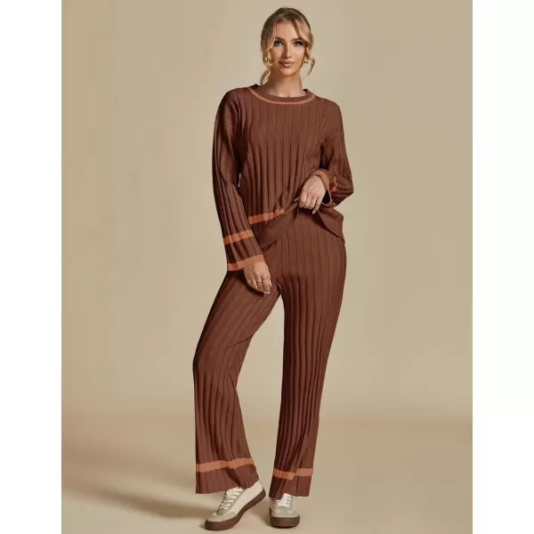 luvamia Lounge Set for Women Knit 2 Piece Outfit Trendy Fall Matching Sets Sweater Loungewear Sets Color Block WinterBrown