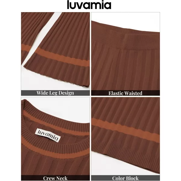 luvamia Lounge Set for Women Knit 2 Piece Outfit Trendy Fall Matching Sets Sweater Loungewear Sets Color Block WinterBrown