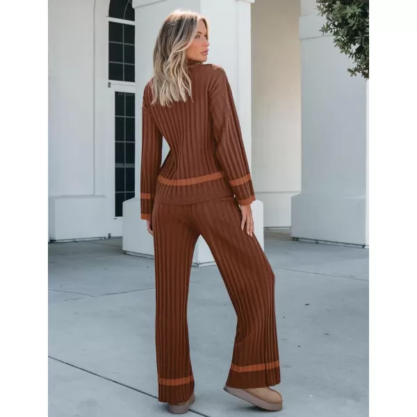 luvamia Lounge Set for Women Knit 2 Piece Outfit Trendy Fall Matching Sets Sweater Loungewear Sets Color Block WinterBrown