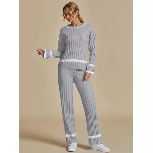 luvamia Lounge Set for Women Knit 2 Piece Outfit Trendy Fall Matching Sets Sweater Loungewear Sets Color Block WinterGrey