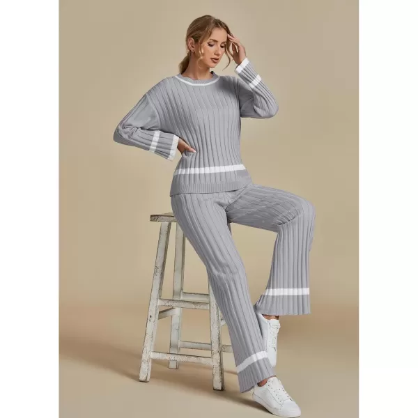 luvamia Lounge Set for Women Knit 2 Piece Outfit Trendy Fall Matching Sets Sweater Loungewear Sets Color Block WinterGrey