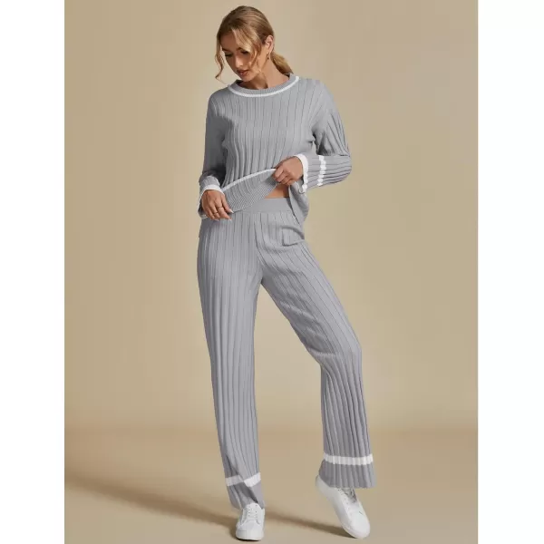 luvamia Lounge Set for Women Knit 2 Piece Outfit Trendy Fall Matching Sets Sweater Loungewear Sets Color Block WinterGrey