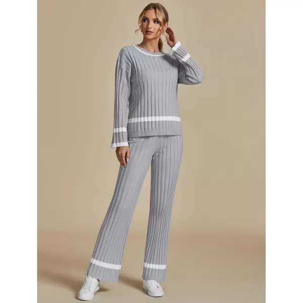 luvamia Lounge Set for Women Knit 2 Piece Outfit Trendy Fall Matching Sets Sweater Loungewear Sets Color Block WinterGrey