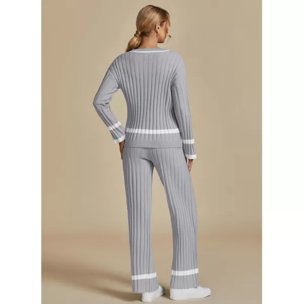 luvamia Lounge Set for Women Knit 2 Piece Outfit Trendy Fall Matching Sets Sweater Loungewear Sets Color Block WinterGrey