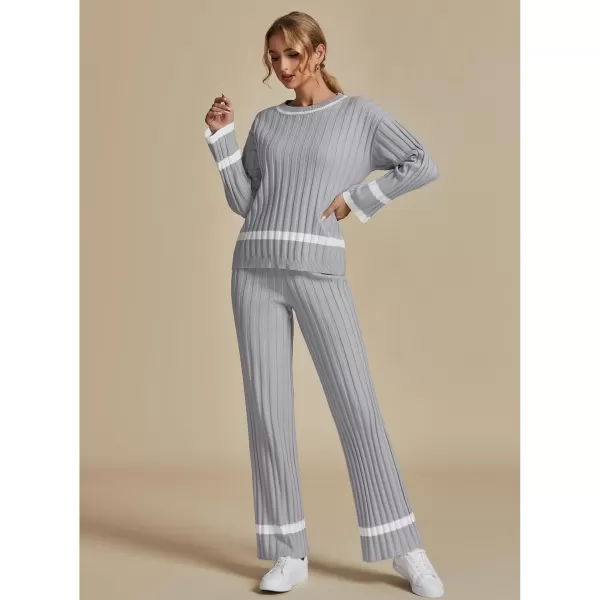luvamia Lounge Set for Women Knit 2 Piece Outfit Trendy Fall Matching Sets Sweater Loungewear Sets Color Block WinterGrey