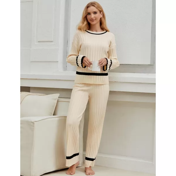 luvamia Lounge Set for Women Knit 2 Piece Outfit Trendy Fall Matching Sets Sweater Loungewear Sets Color Block WinterLight Beige