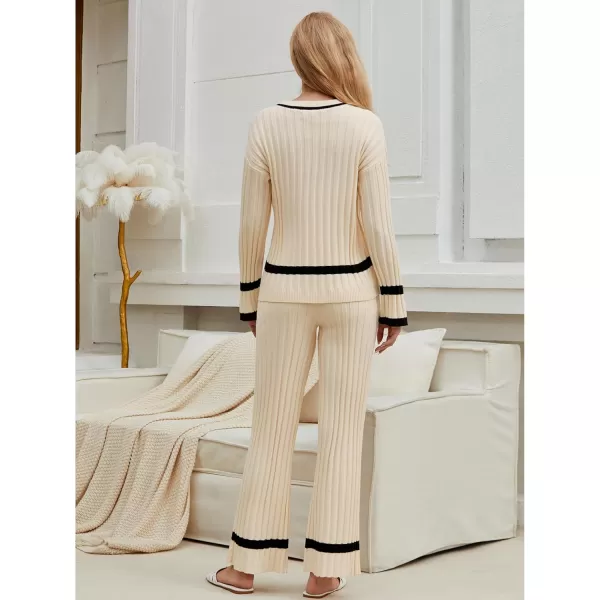 luvamia Lounge Set for Women Knit 2 Piece Outfit Trendy Fall Matching Sets Sweater Loungewear Sets Color Block WinterLight Beige