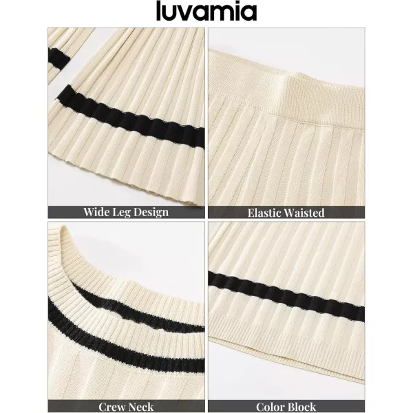 luvamia Lounge Set for Women Knit 2 Piece Outfit Trendy Fall Matching Sets Sweater Loungewear Sets Color Block WinterLight Beige