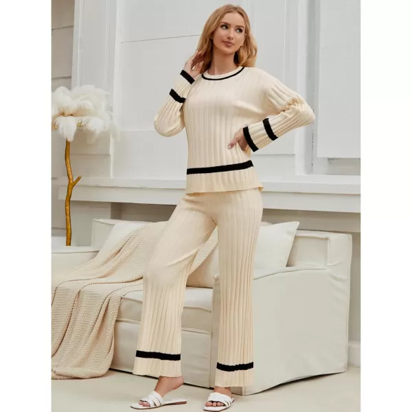 luvamia Lounge Set for Women Knit 2 Piece Outfit Trendy Fall Matching Sets Sweater Loungewear Sets Color Block WinterLight Beige