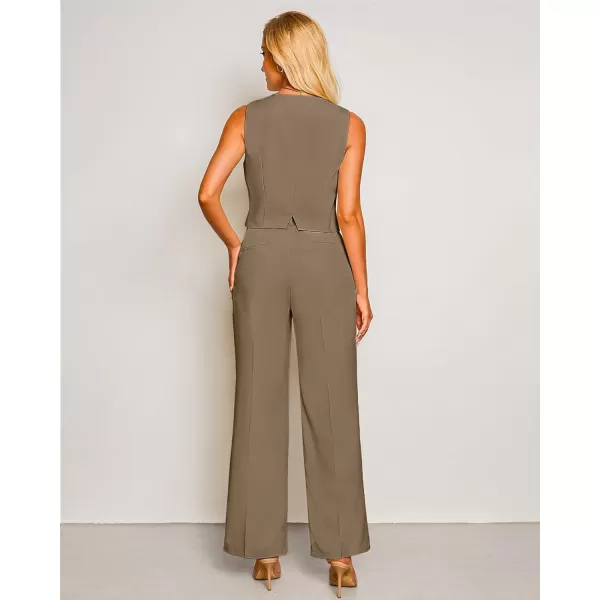 luvamia Pant Suits for Women Dressy Casual 2 Piece Sets Sleeveless Blazer Vest with High Rise Wide Leg Pants Work OfficeArmy Green