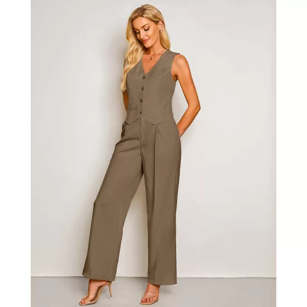 luvamia Pant Suits for Women Dressy Casual 2 Piece Sets Sleeveless Blazer Vest with High Rise Wide Leg Pants Work OfficeArmy Green