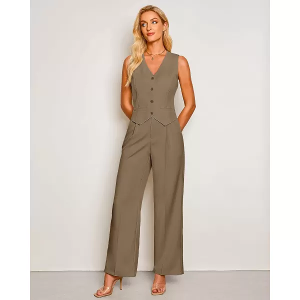 luvamia Pant Suits for Women Dressy Casual 2 Piece Sets Sleeveless Blazer Vest with High Rise Wide Leg Pants Work OfficeArmy Green