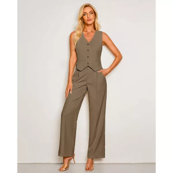 luvamia Pant Suits for Women Dressy Casual 2 Piece Sets Sleeveless Blazer Vest with High Rise Wide Leg Pants Work OfficeArmy Green