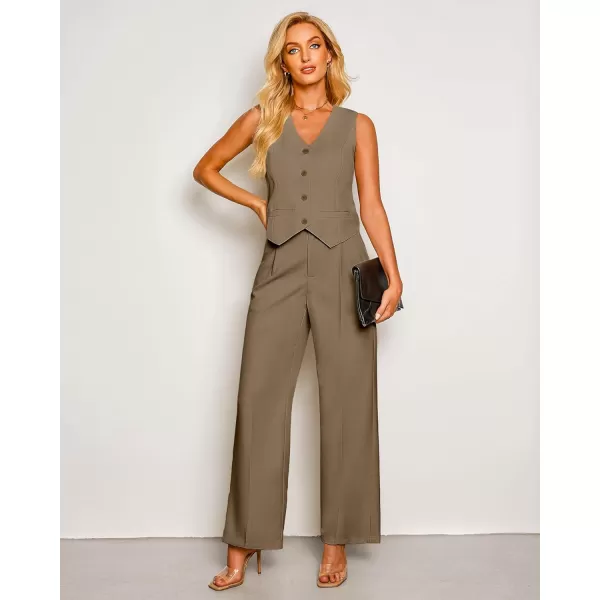 luvamia Pant Suits for Women Dressy Casual 2 Piece Sets Sleeveless Blazer Vest with High Rise Wide Leg Pants Work OfficeArmy Green