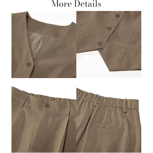 luvamia Pant Suits for Women Dressy Casual 2 Piece Sets Sleeveless Blazer Vest with High Rise Wide Leg Pants Work OfficeArmy Green