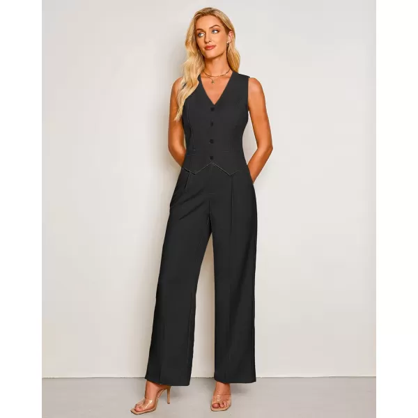 luvamia Pant Suits for Women Dressy Casual 2 Piece Sets Sleeveless Blazer Vest with High Rise Wide Leg Pants Work OfficeBlack