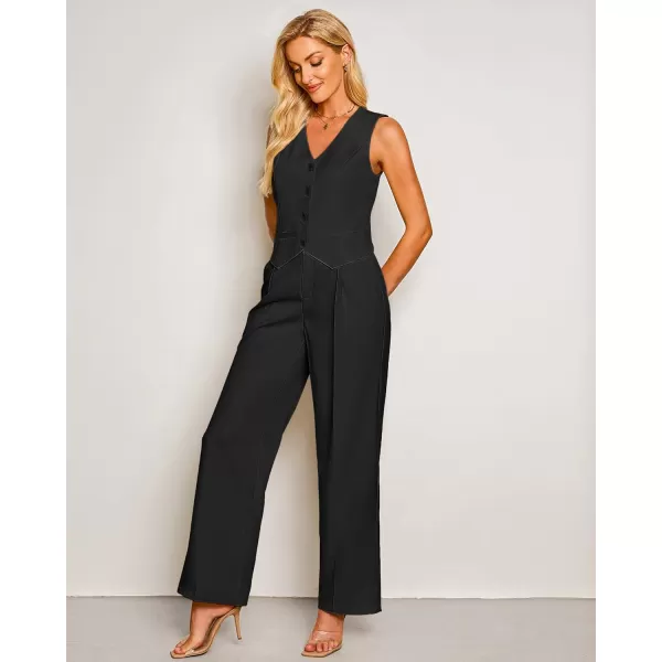 luvamia Pant Suits for Women Dressy Casual 2 Piece Sets Sleeveless Blazer Vest with High Rise Wide Leg Pants Work OfficeBlack