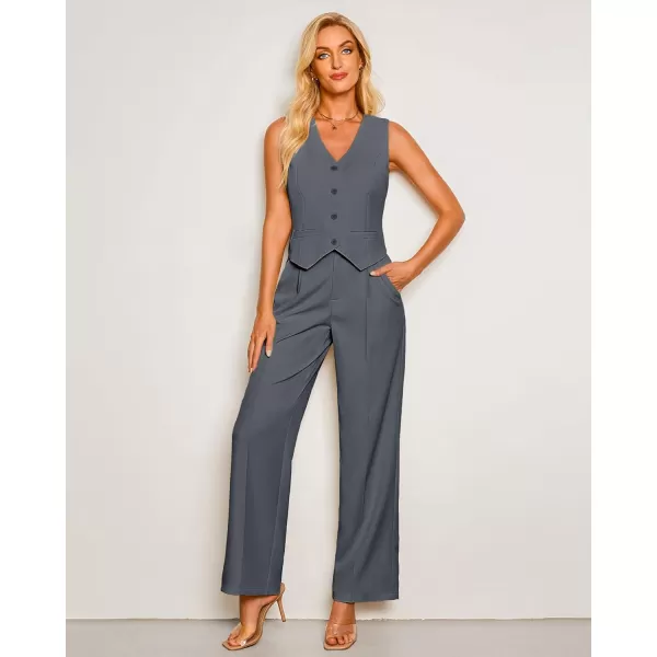 luvamia Pant Suits for Women Dressy Casual 2 Piece Sets Sleeveless Blazer Vest with High Rise Wide Leg Pants Work OfficeGray