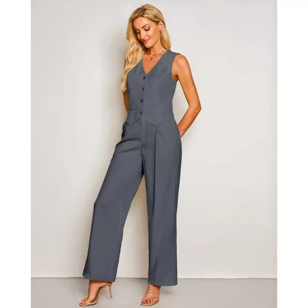 luvamia Pant Suits for Women Dressy Casual 2 Piece Sets Sleeveless Blazer Vest with High Rise Wide Leg Pants Work OfficeGray