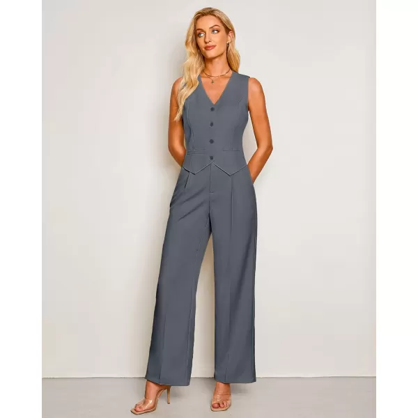 luvamia Pant Suits for Women Dressy Casual 2 Piece Sets Sleeveless Blazer Vest with High Rise Wide Leg Pants Work OfficeGray