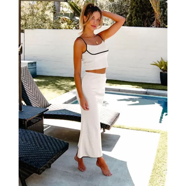luvamia Two Piece Skirt Sets for Women Ribbed Colorblock Crop Top High Rise Knit Maxi Skirt Co Ord Matching Dress SetsWhite