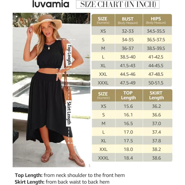 luvamia Two Piece Skirt Sets for Women Smocked Crop Top High Waisted High Low Split Maxi Skirt Co Ord Matching Dress SetBlack