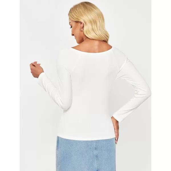 luvamia Womens Long Sleeve Tops Asymmetrical Neck Shirts Trendy Fall Clothes Going Out Stretchy Top Fitted BlousesCream White