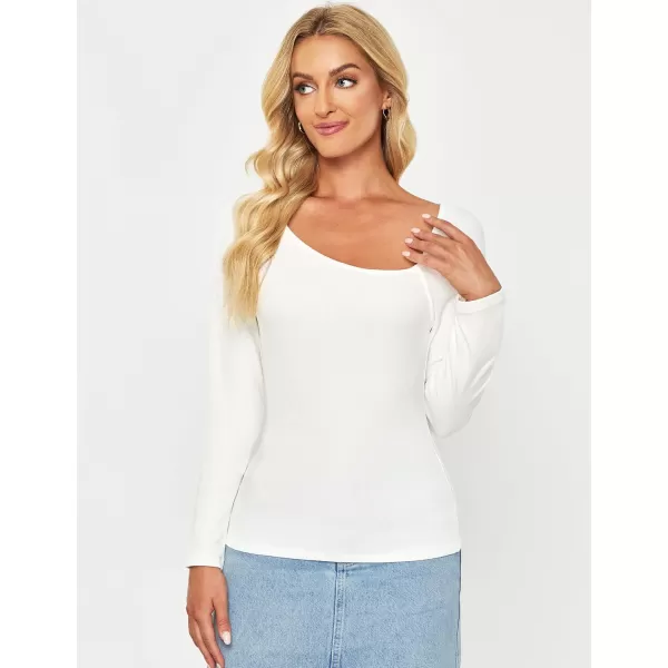 luvamia Womens Long Sleeve Tops Asymmetrical Neck Shirts Trendy Fall Clothes Going Out Stretchy Top Fitted BlousesCream White