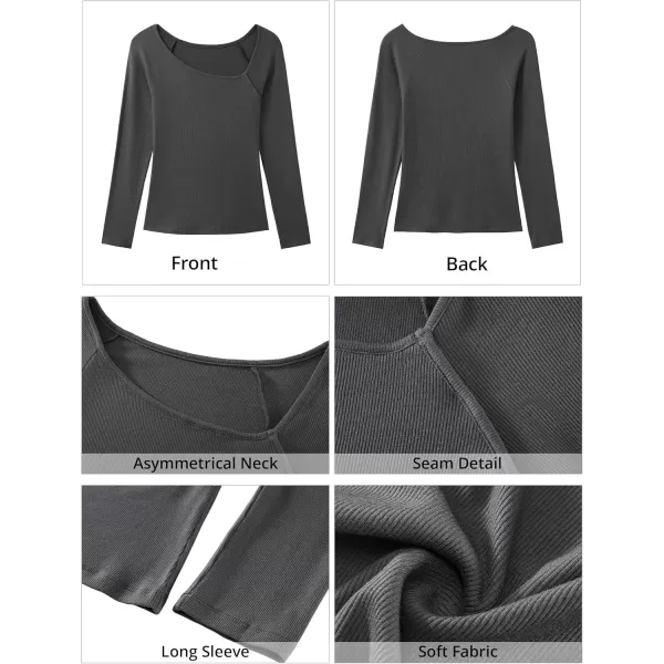 luvamia Womens Long Sleeve Tops Asymmetrical Neck Shirts Trendy Fall Clothes Going Out Stretchy Top Fitted BlousesGray