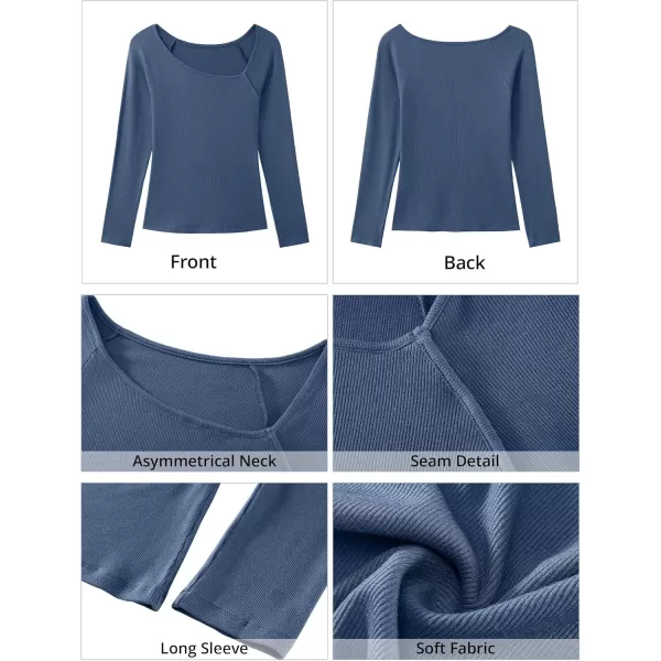 luvamia Womens Long Sleeve Tops Asymmetrical Neck Shirts Trendy Fall Clothes Going Out Stretchy Top Fitted BlousesGray Blue